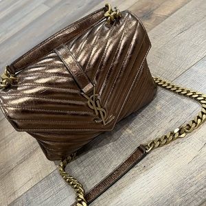 Saint Laurent Medium College Chain Bag in Bronze Leather With Gold Chain